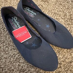 Skechers Navy Knit Slip-On Memory Foam Flats